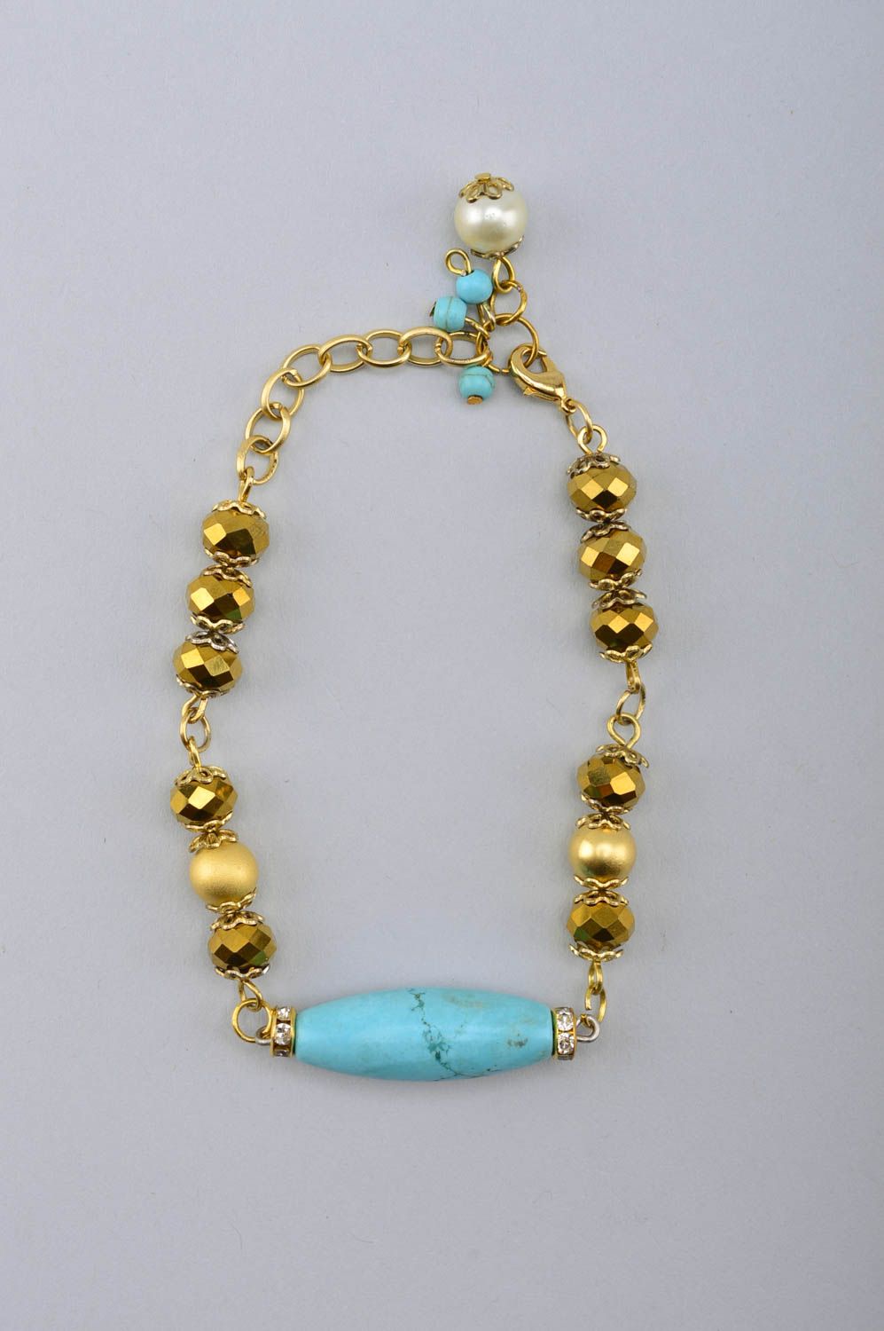 Handmade Türkis Armband Designer Schmuck Frauen Accessoire goldfarben blau foto 2