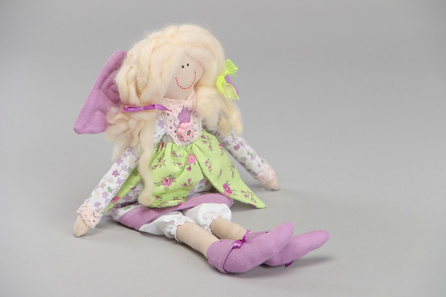 Handmade designer fabric doll with blond hair photo 1
