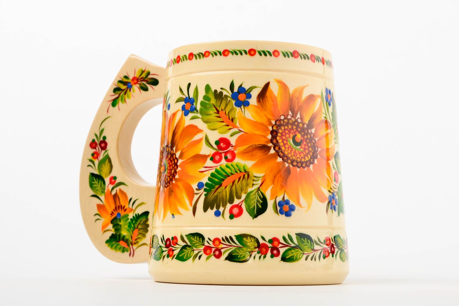 Handmade Deko Tasse Geschenk Idee Becher aus Holz Designer Tasse Sonnenblumen foto 3