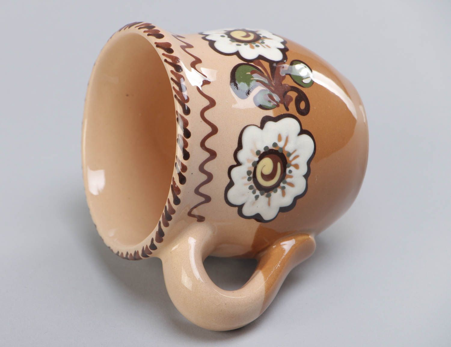 Petite tasse en céramique peinte brune faite main de style ethnique 25 cl photo 4