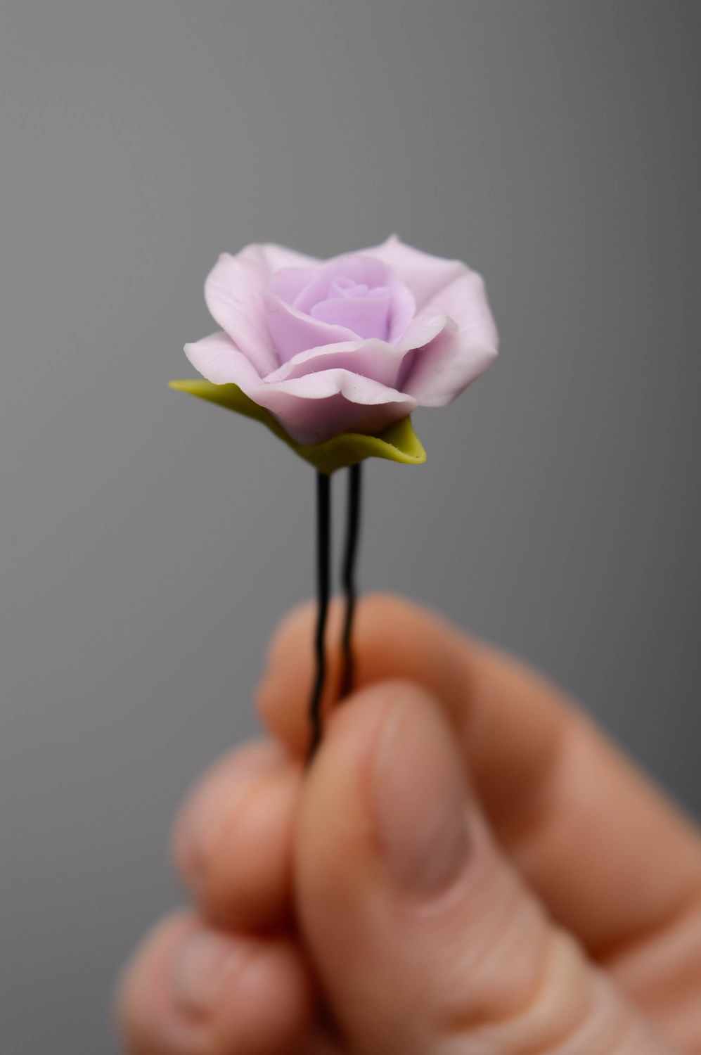 Шпилька для волос из холодного фарфора Сиреневая роза фото 5