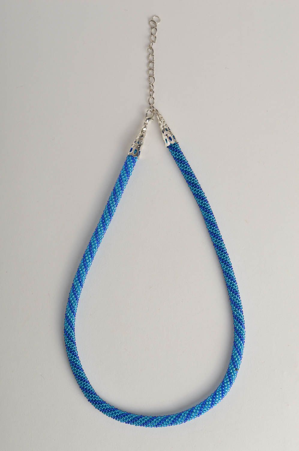 Handmade blue elegant necklace beaded cord necklace unusual accessory gift photo 4