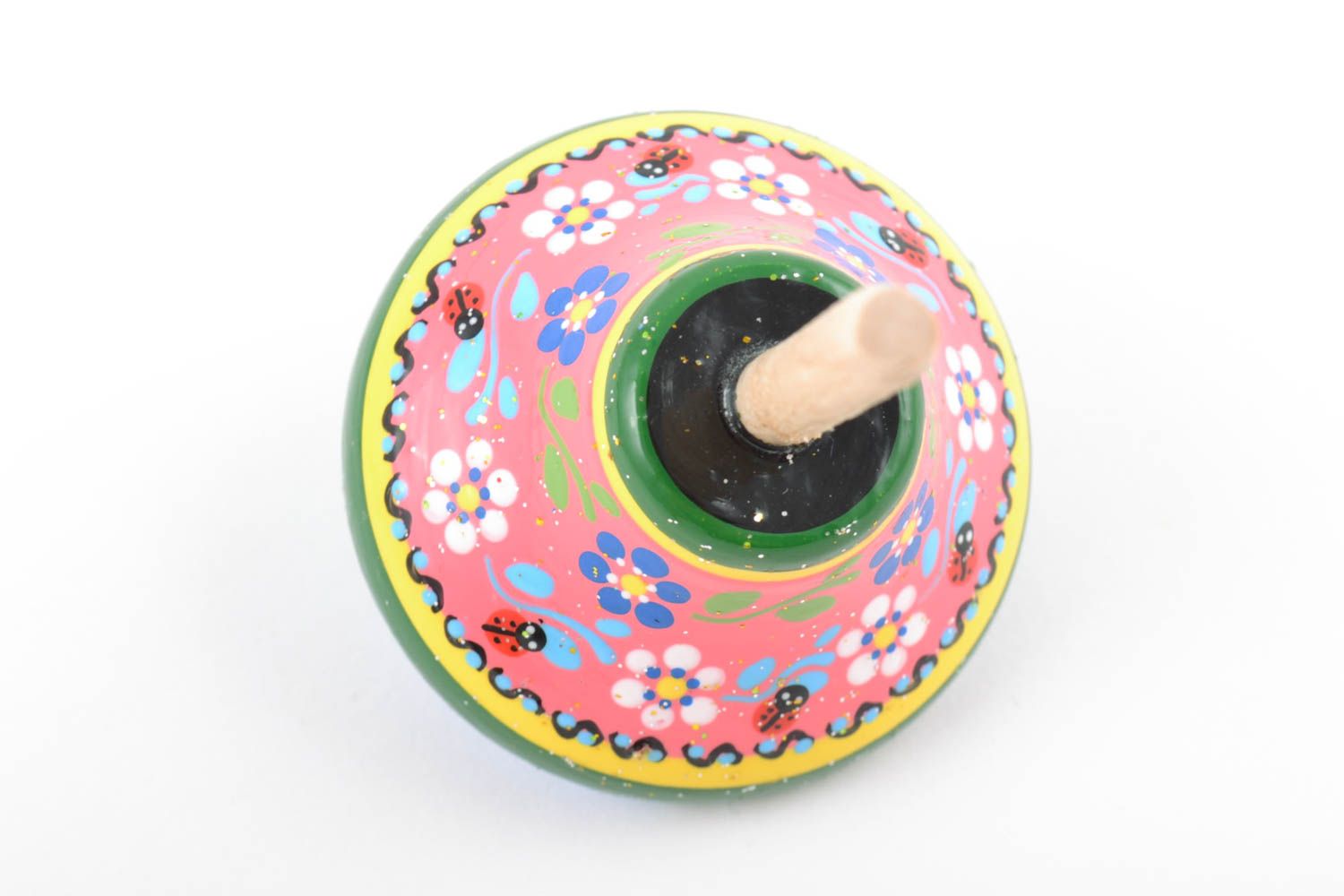 Bright painted small handmade children's wooden spinning top photo 3