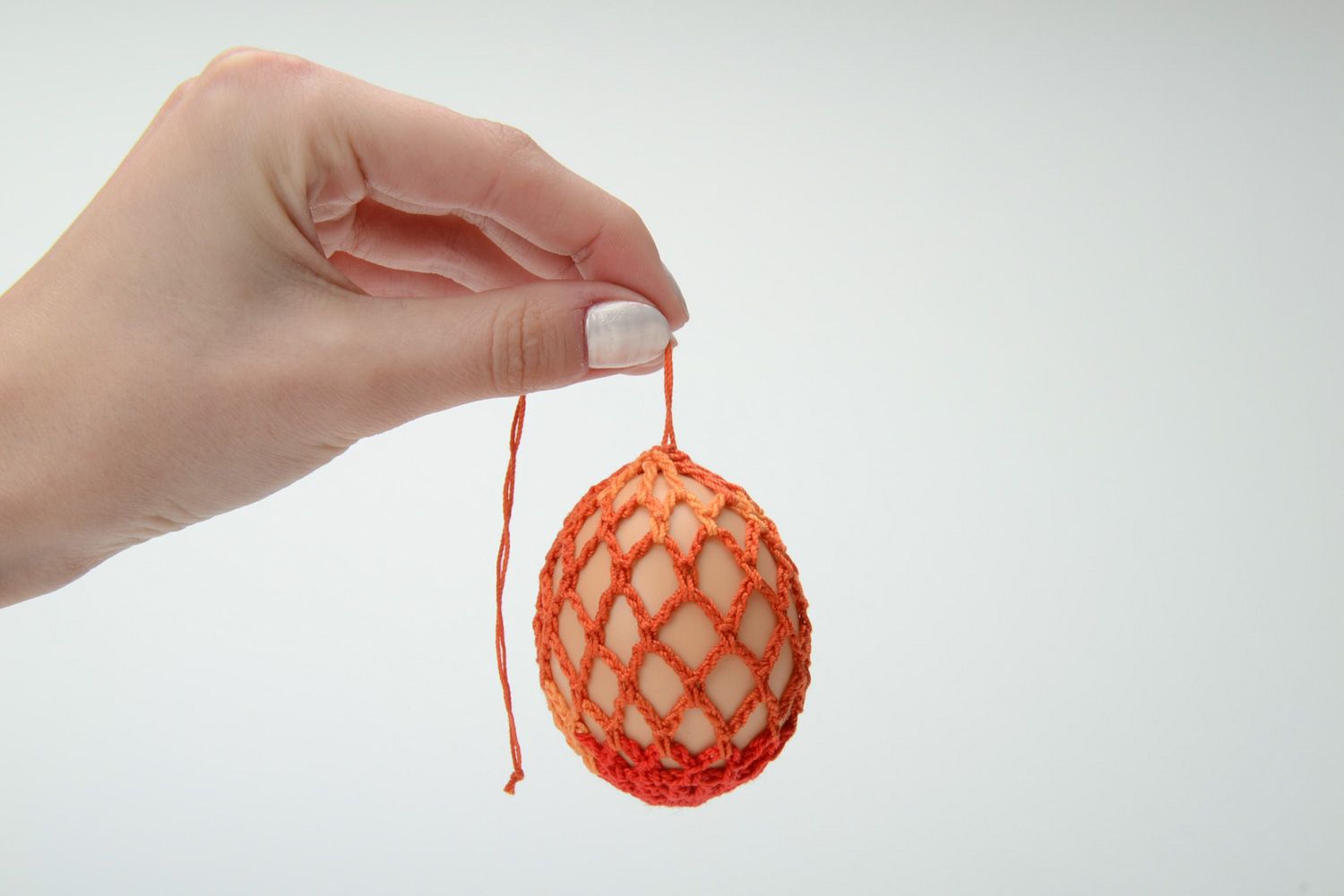 Decorative plastic Easter egg pendant crochet over with threads photo 5