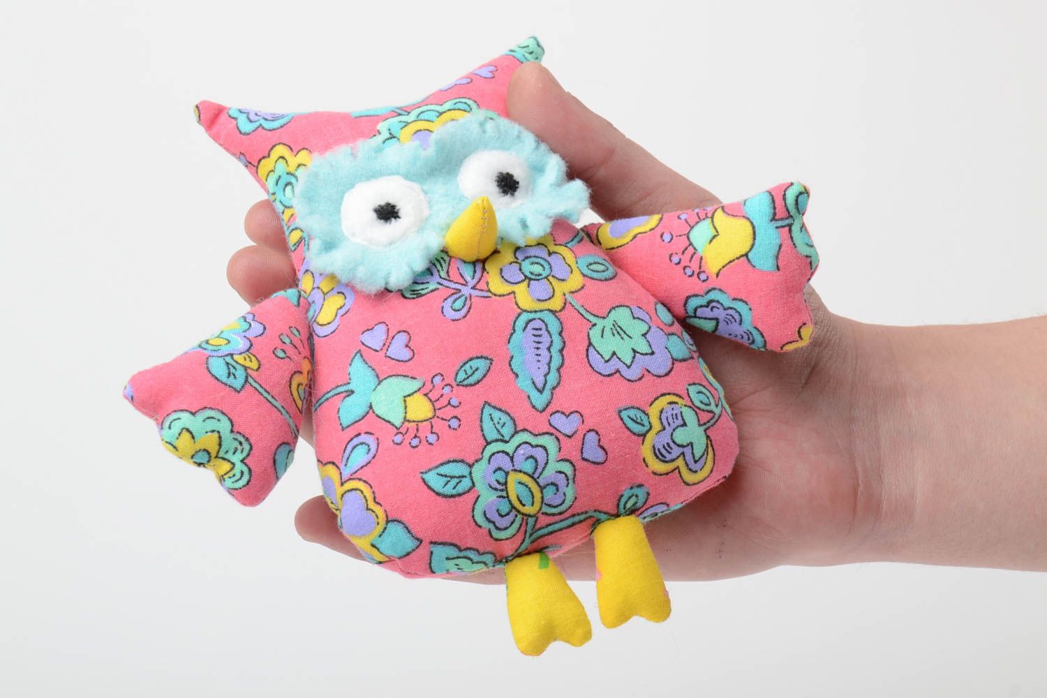 Handmade decorative soft toy owl made of calico and fleece funny gift for child  photo 5