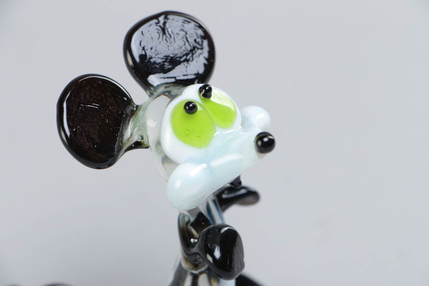 Handmade collectible miniature lampwork glass animal figurine of colorful mouse photo 3