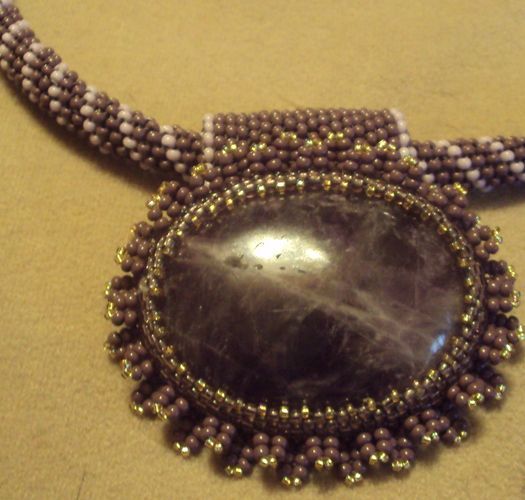 Massive evening beaded necklace with amethyst photo 2