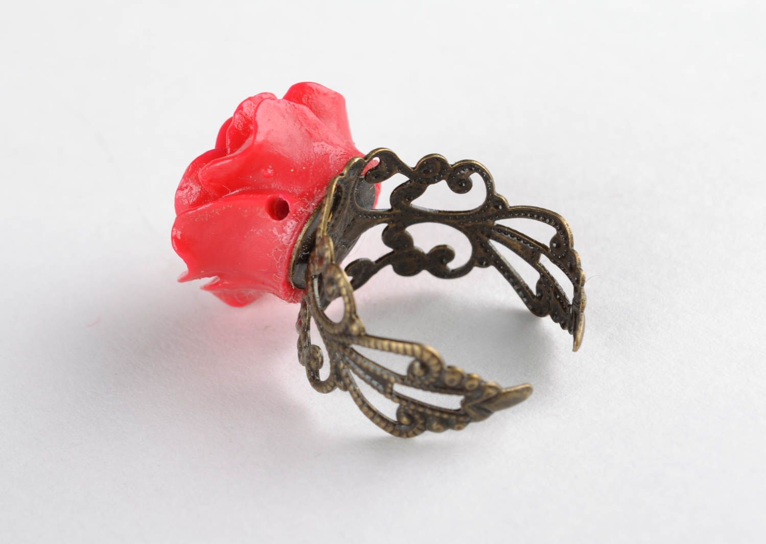 Polymer clay ring with rose photo 2