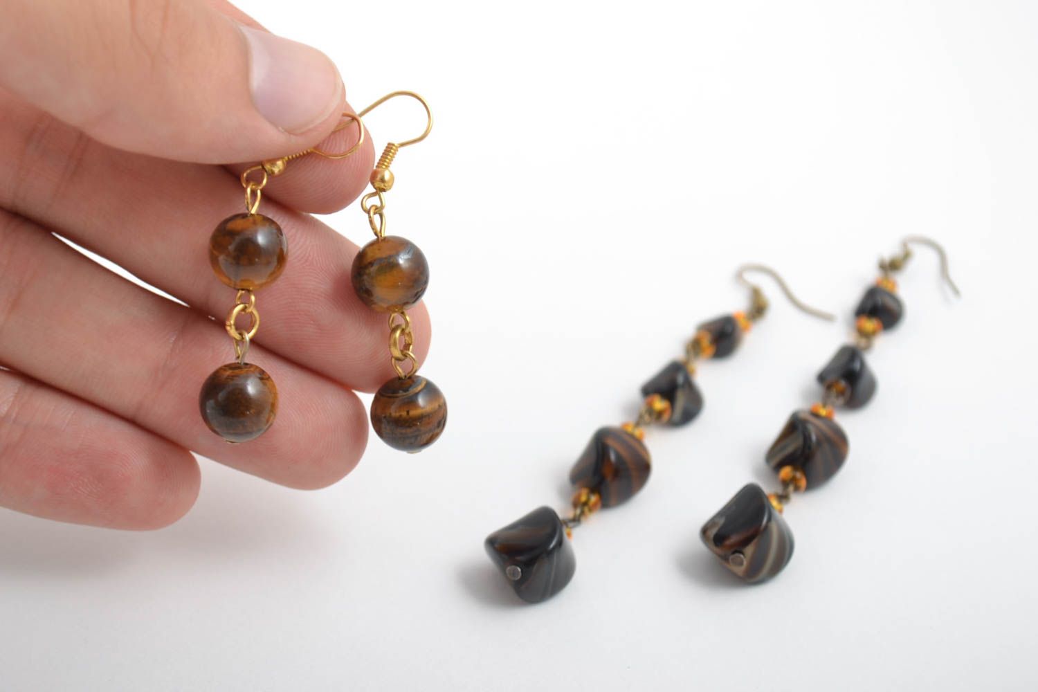 Unusual handmade beaded earrings gemstone bead earrings 2 pairs gifts for her photo 5