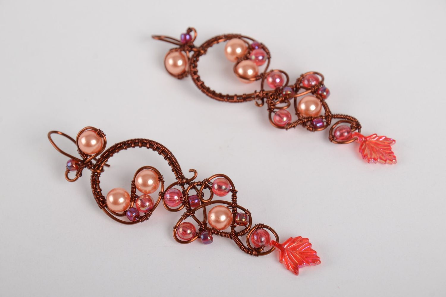 Handmade long beaded earrings designer dangling earrings pink jewelry photo 5