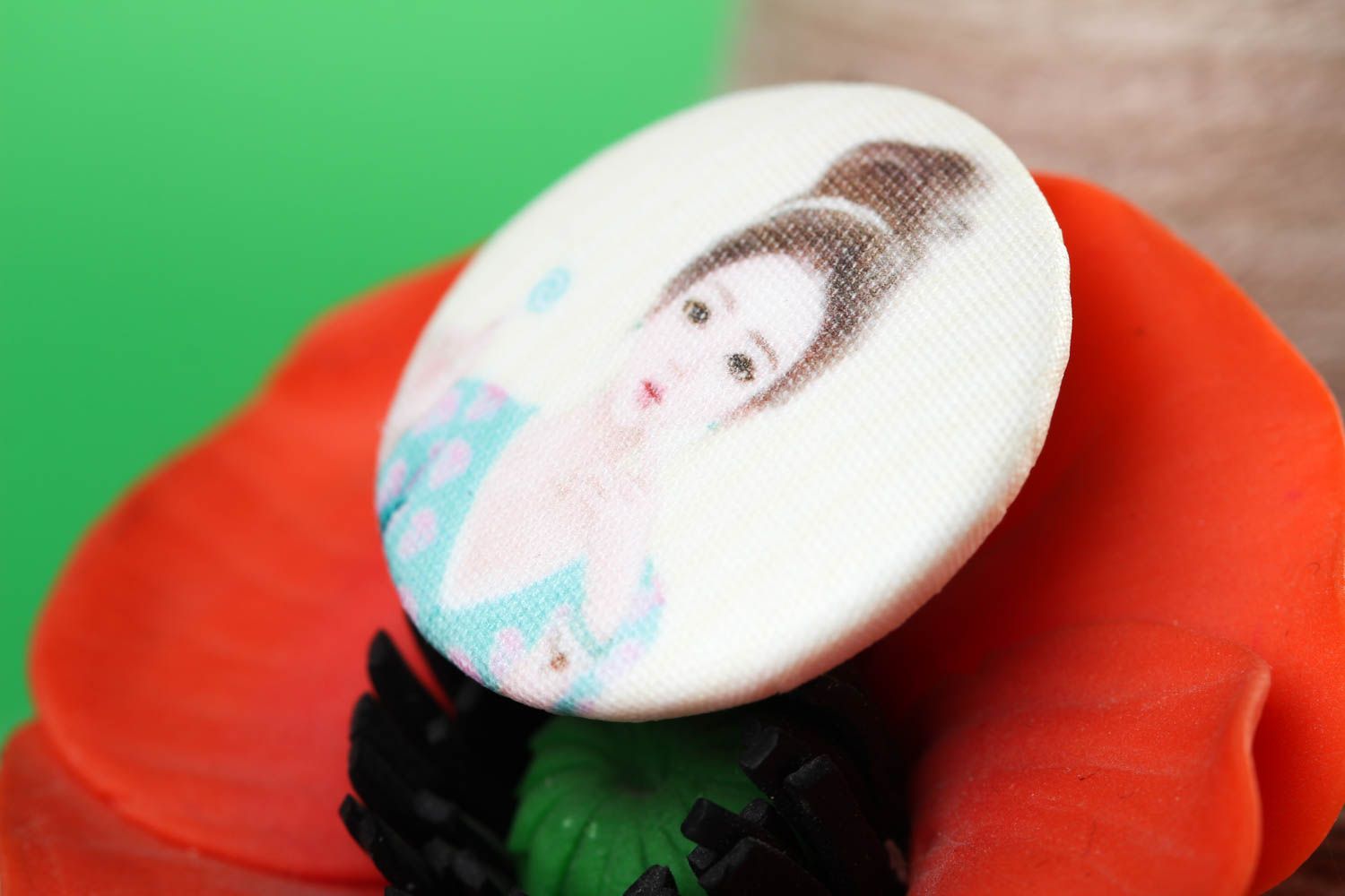 Handmade fabric button with print unusual plastic button needlework supplies photo 1
