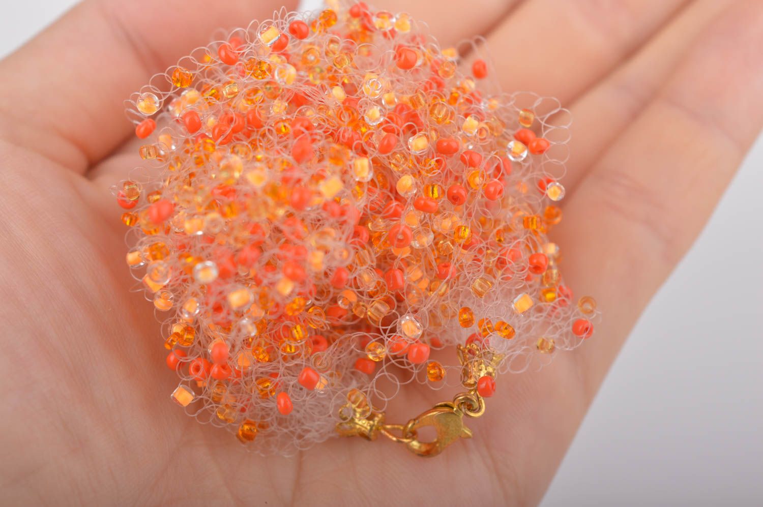 Bracelet orange Accessoire fait main large en perles de rocaille Cadeau femme photo 2