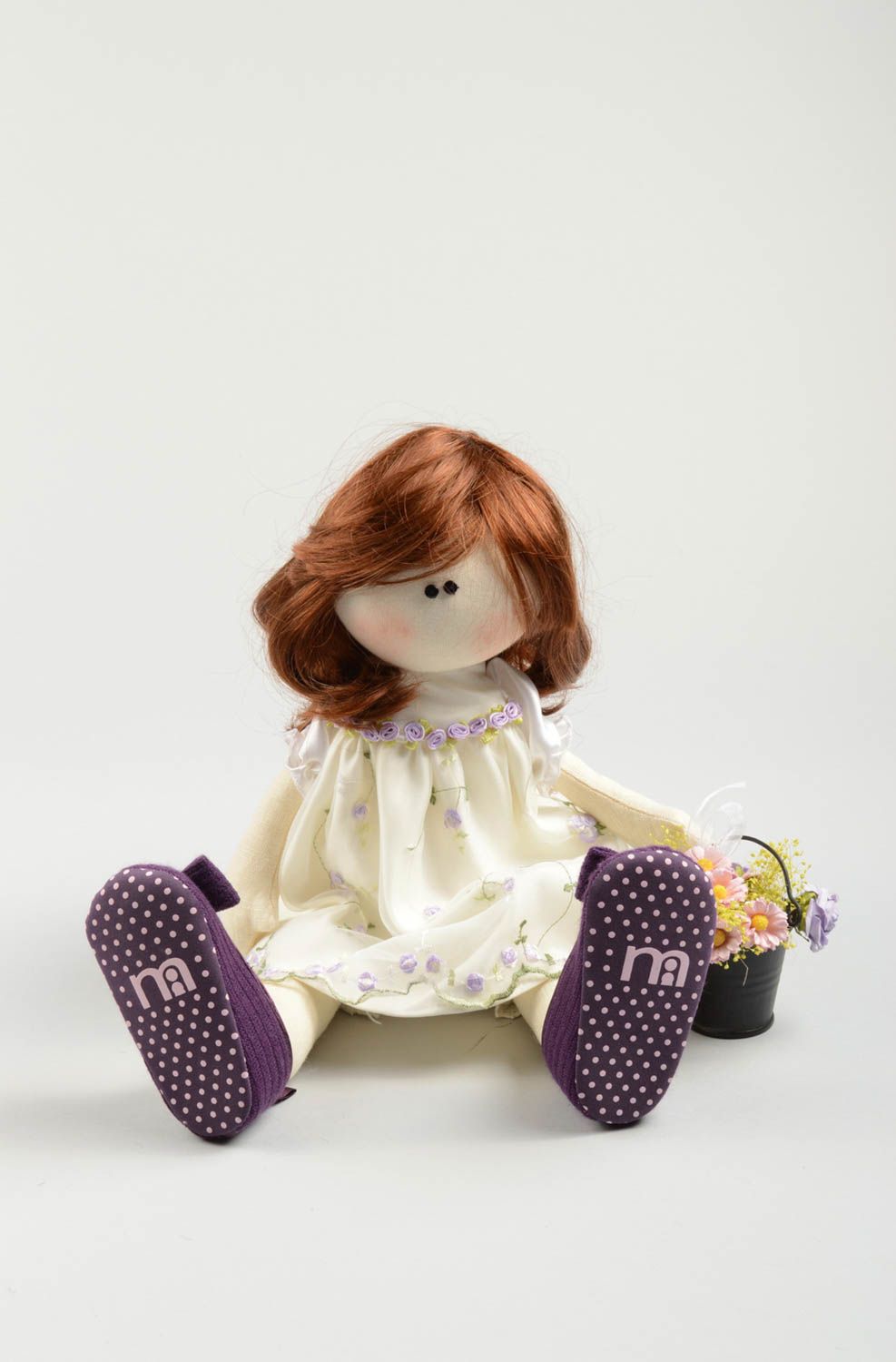 Кукла ручной работы кукла из ткани мягкая кукла из льна в летнем платье фото 3
