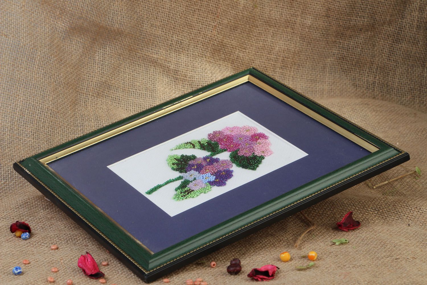 Embroidered beaded picture Flowers photo 5