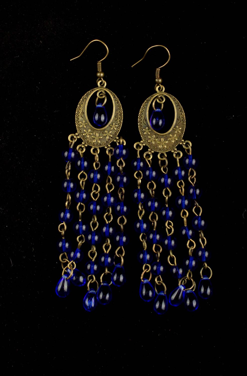 Boucles d'oreilles breloques Bijou fait main perles cristal bleu Cadeau femme photo 3