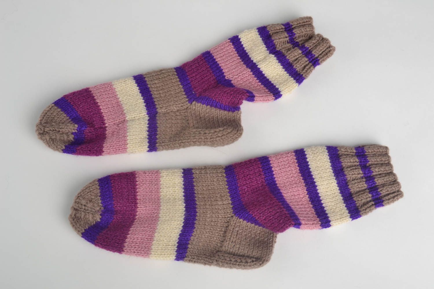 Носки ручной работы шерстяные носки полосатые женские носки яркие красивые фото 4