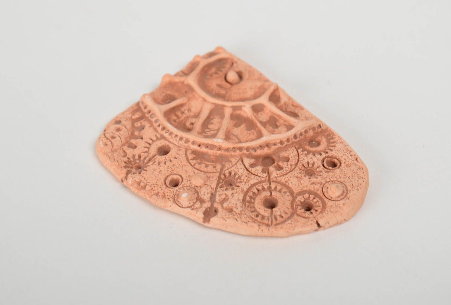 Handmade flat ceramic blank pendant of irregular shape for jewelry making photo 4