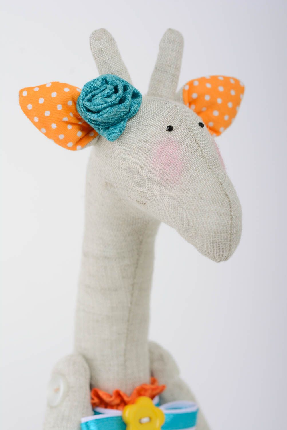 Unusual nice handmade soft toy sewn of linen and cotton fabrics Giraffe photo 2