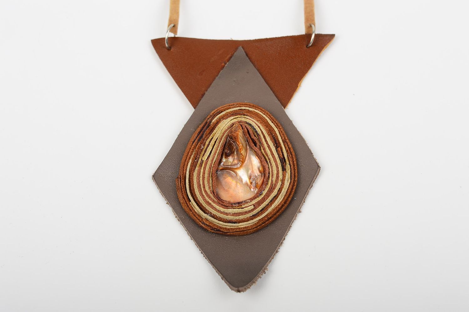 Handmade designer pendant unusual leather pendant beautiful accessory photo 2