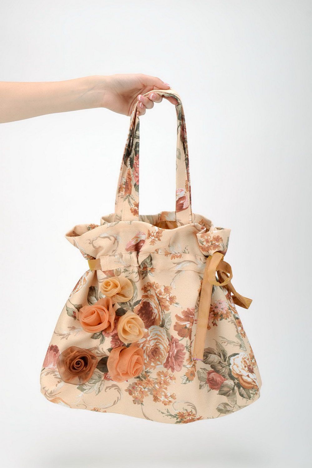 Cotton women's bag with flowers photo 2