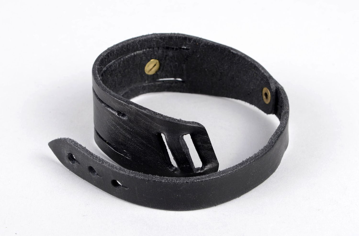 Bracelet en cuir noir Bijou fait main large unisexe design Cadeau original photo 4