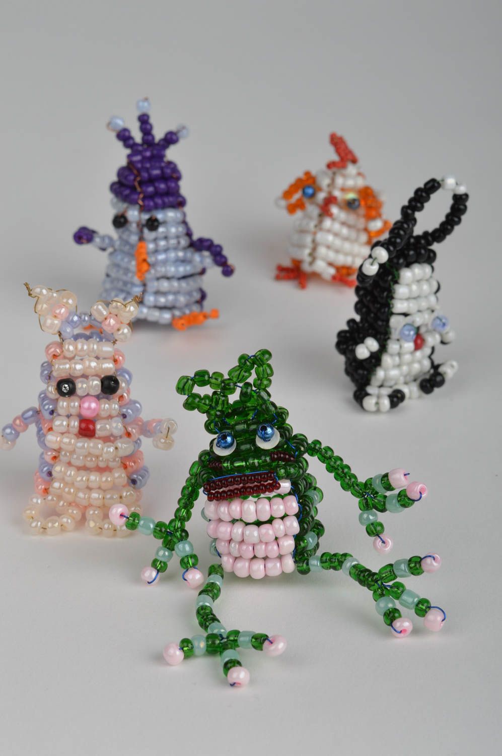 Set of 5 handmade bead woven animal finger puppets colorful for home theater photo 4