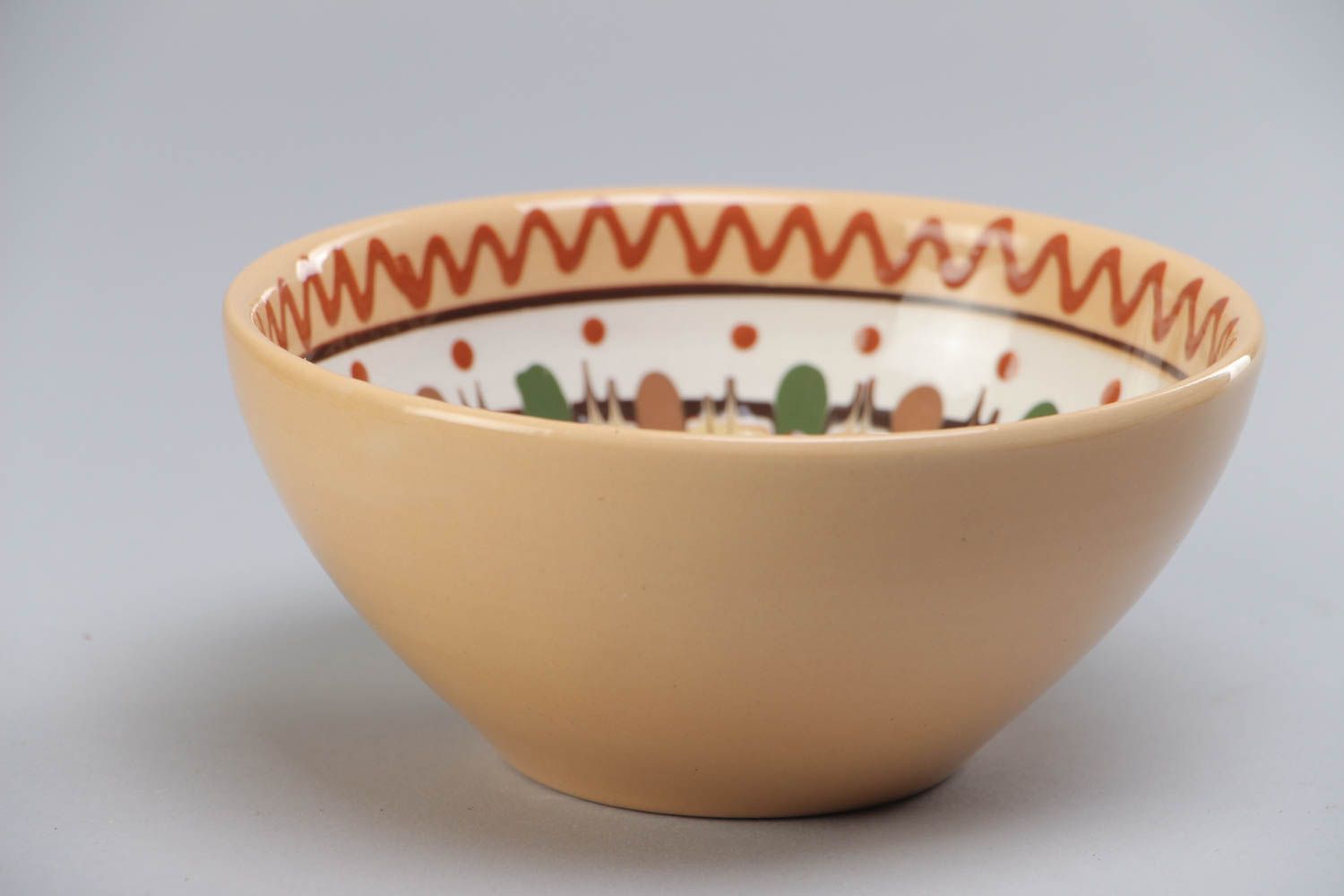 Designer deep ceramic bowl 400 ml with glaze painted ornaments handmade photo 2
