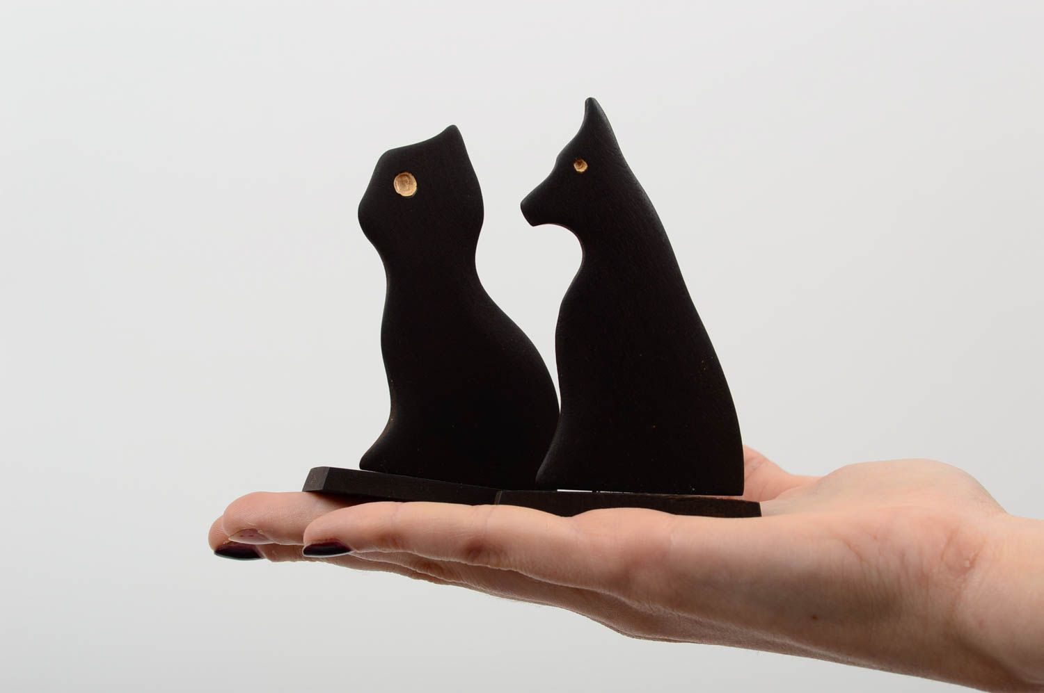 Комплект статуэток из древесины ясеня 2 шт ручной работы Кошка и собака фото 5