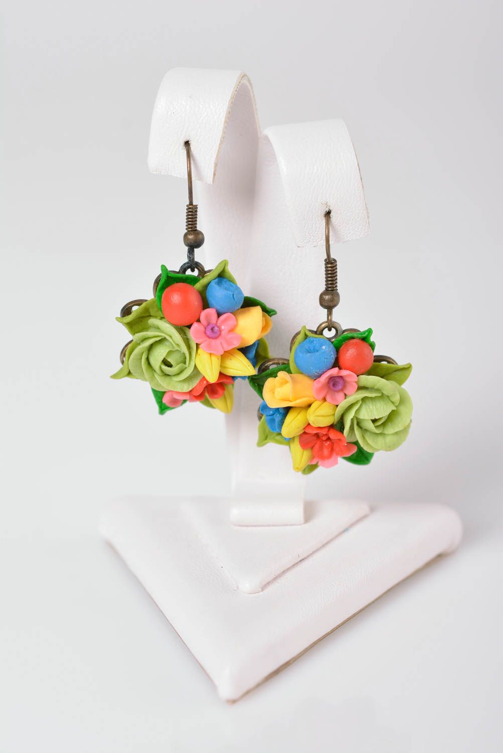 Оригинальный подарок ручной работы модные серьги элитная бижутерия с цветами фото 1