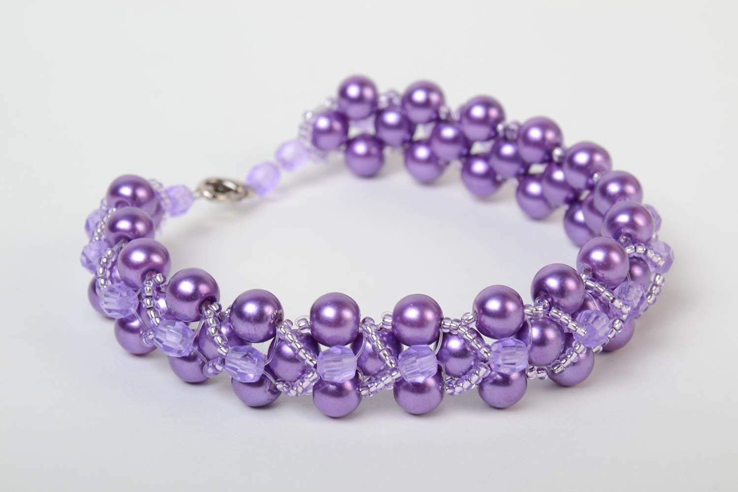 All-size adjustable beaded bracelet of violet color for women photo 2