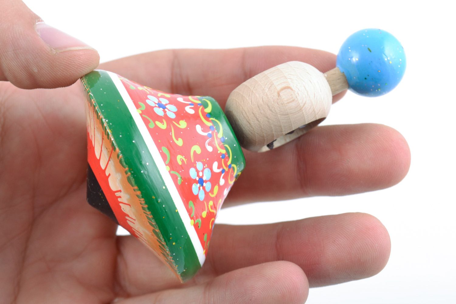 Wooden handmade spinning top decorated with eco-friendly paints  photo 2