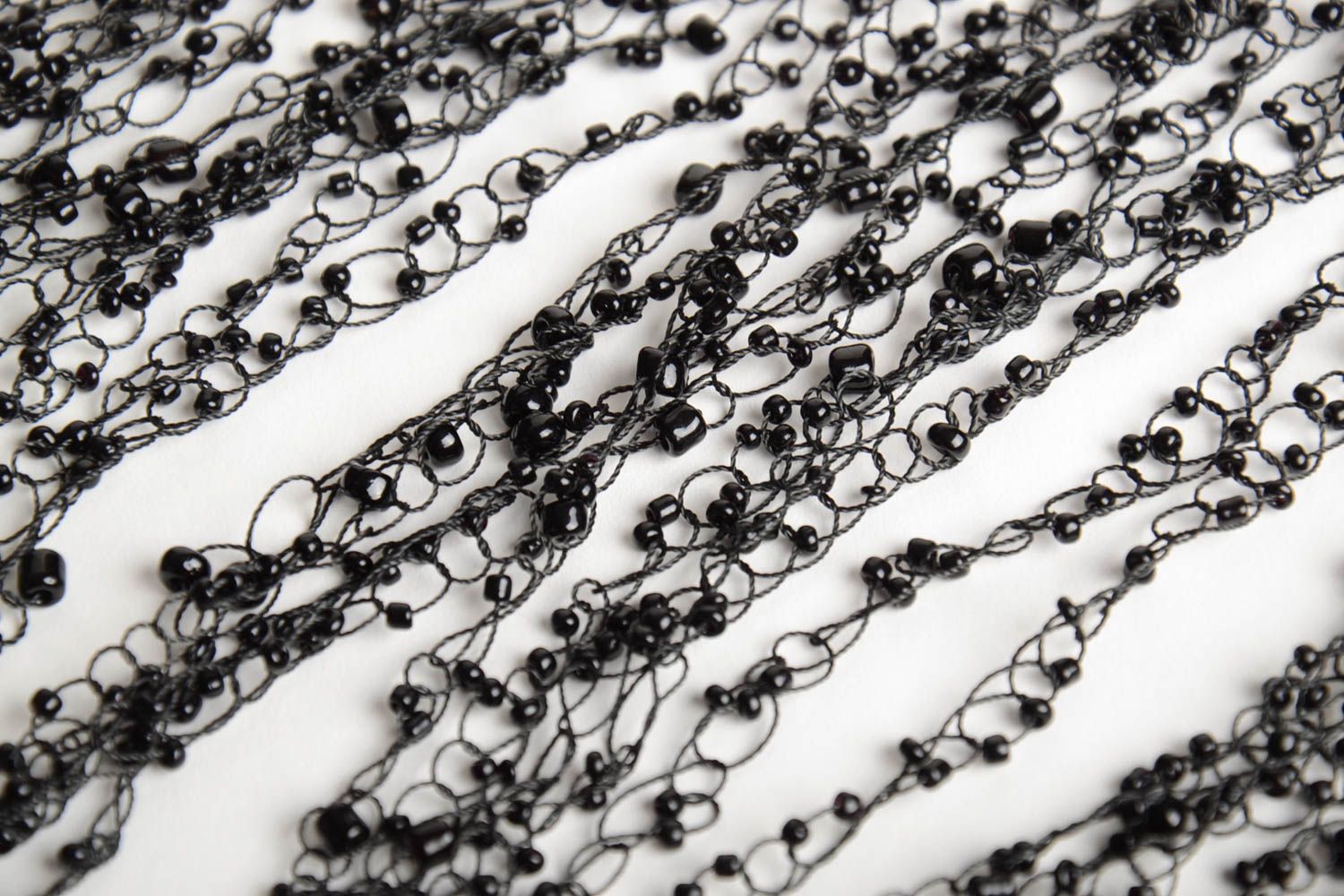 Handmade designer evening multi row airy necklace crocheted of black Czech beads photo 5
