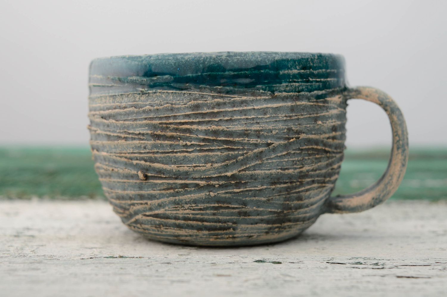 Art ceramic malachite glazed 8 oz teacup with handle photo 4