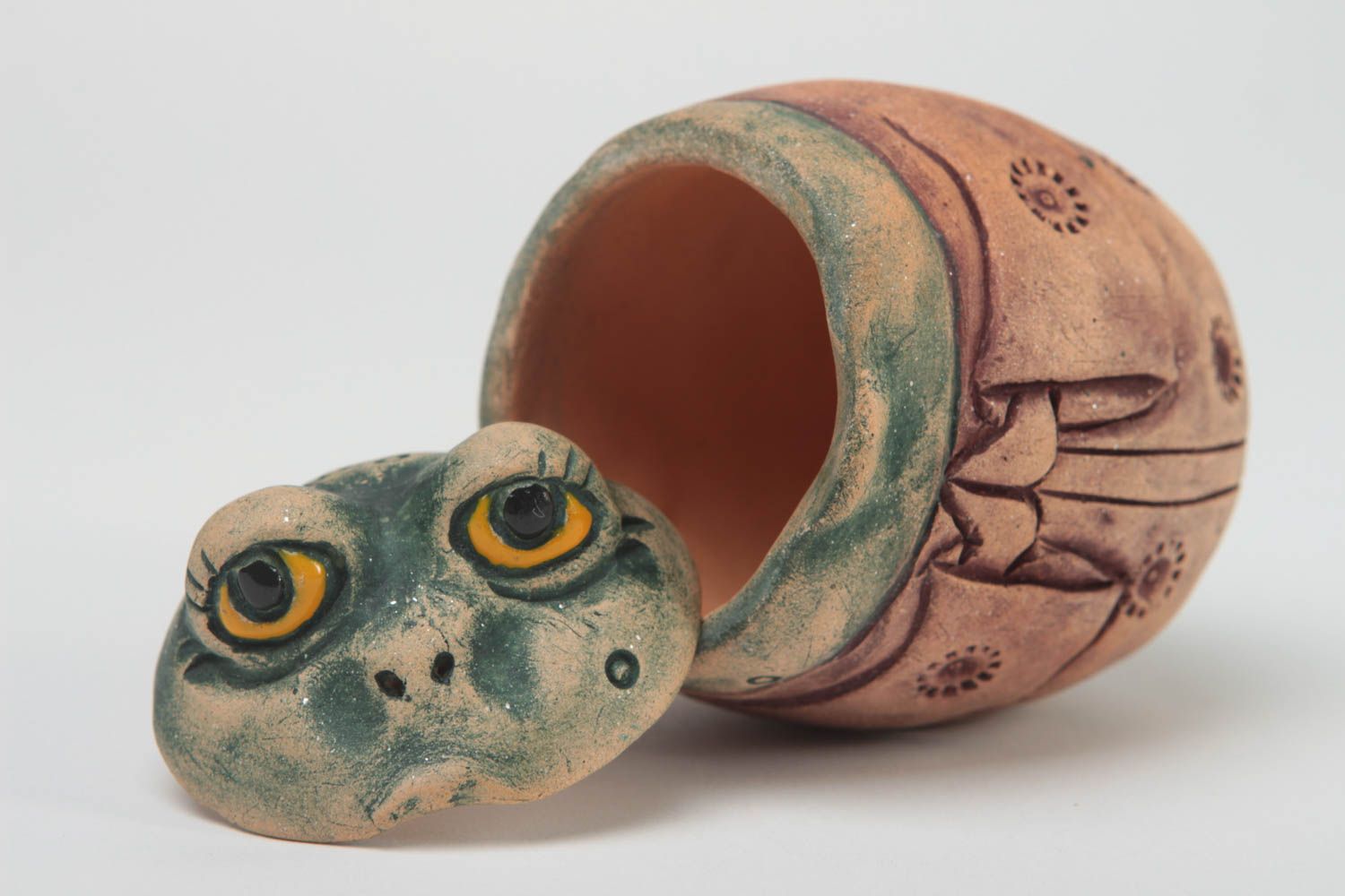Шкатулка ручной работы в виде лягушки детская шкатулка эко-декор фигурка глина фото 3