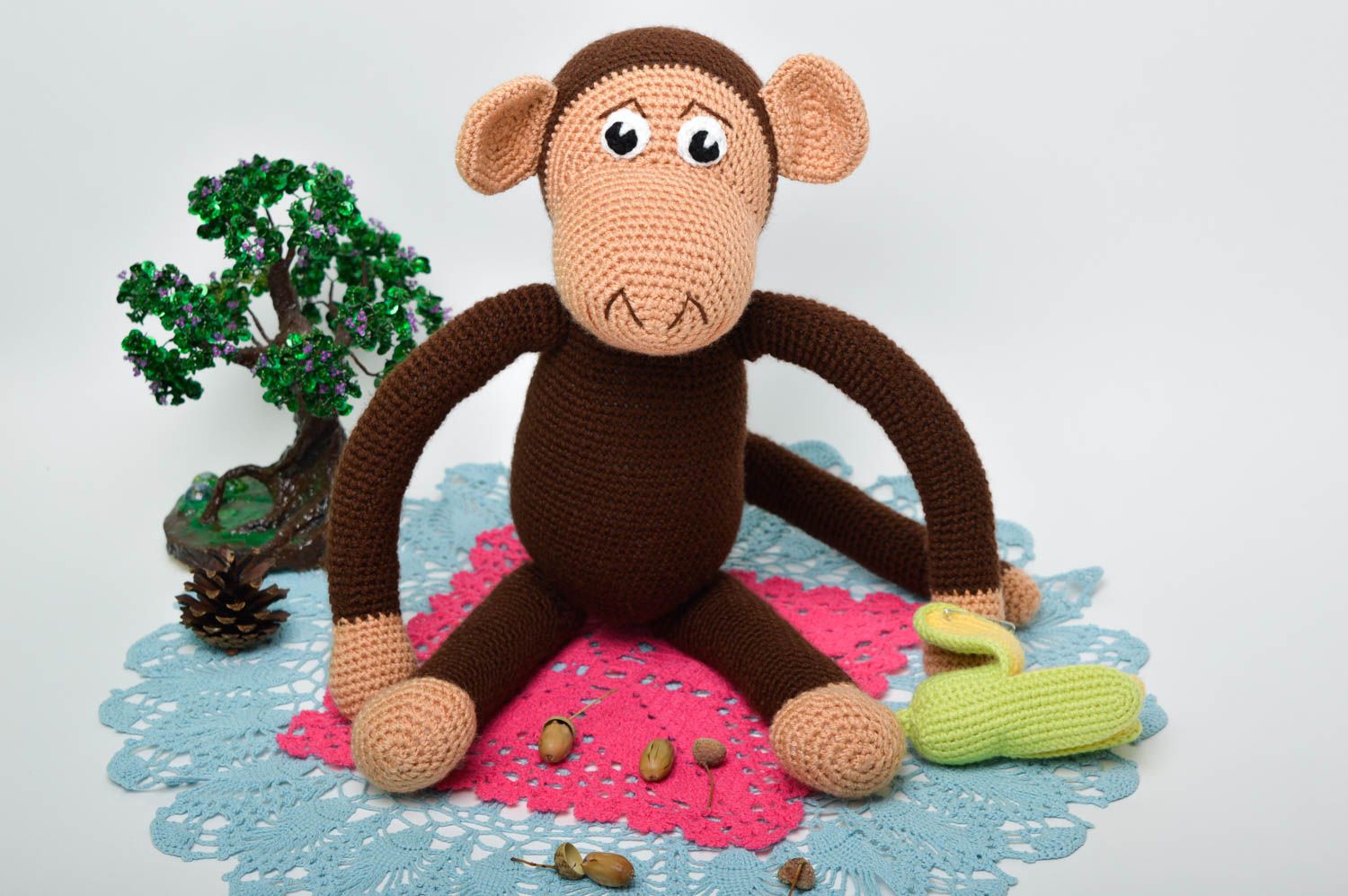 Детская игрушка ручной работы игрушка животное вязаная игрушка обезьянка  фото 1