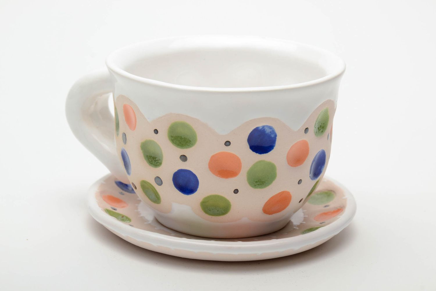  Tea ceramic cup and saucer with handmade pattern 0,63 lb photo 2