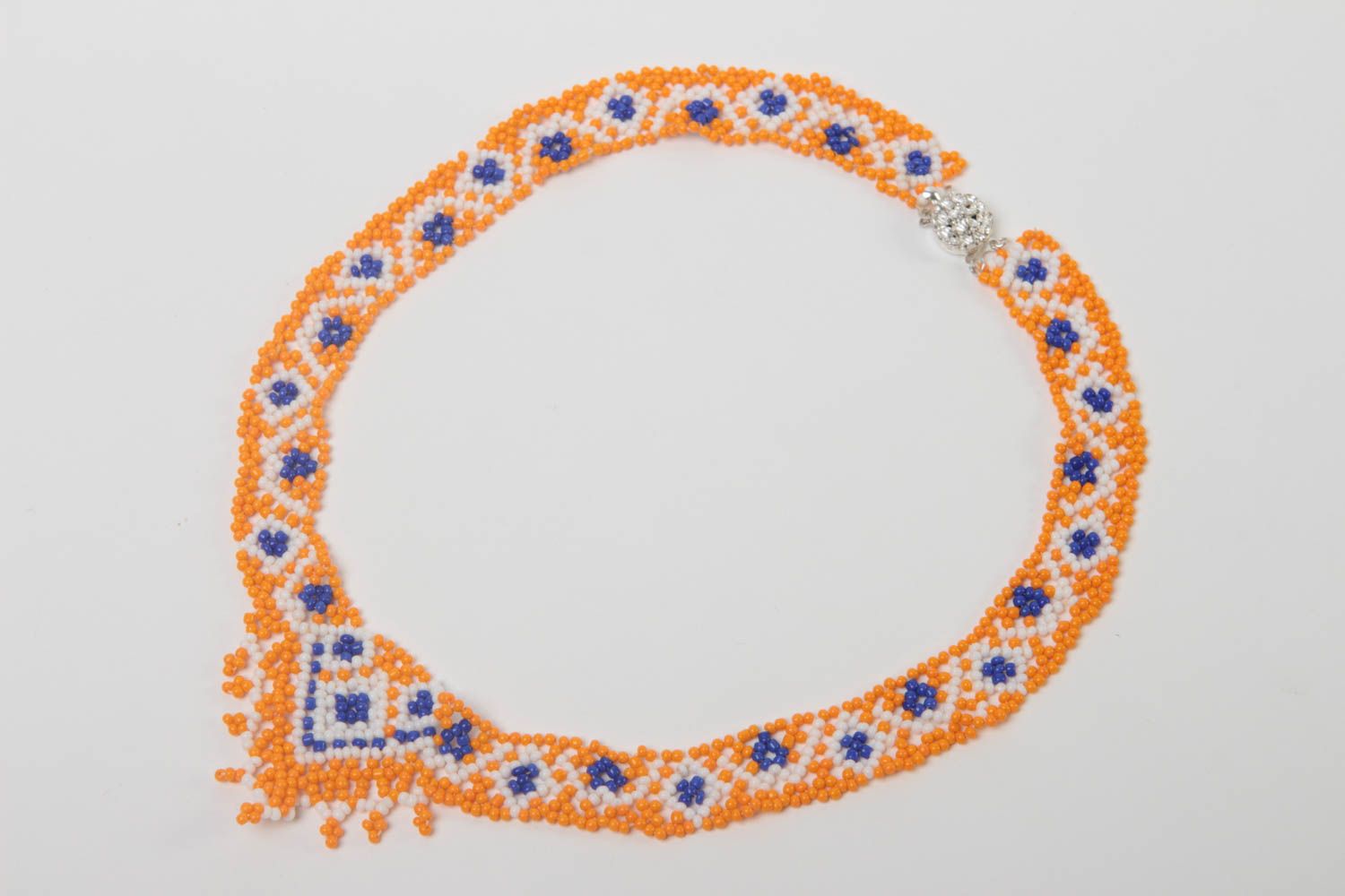 Ожерелье из бисера оранжевое яркое необычное в этно стиле ручная работа фото 2