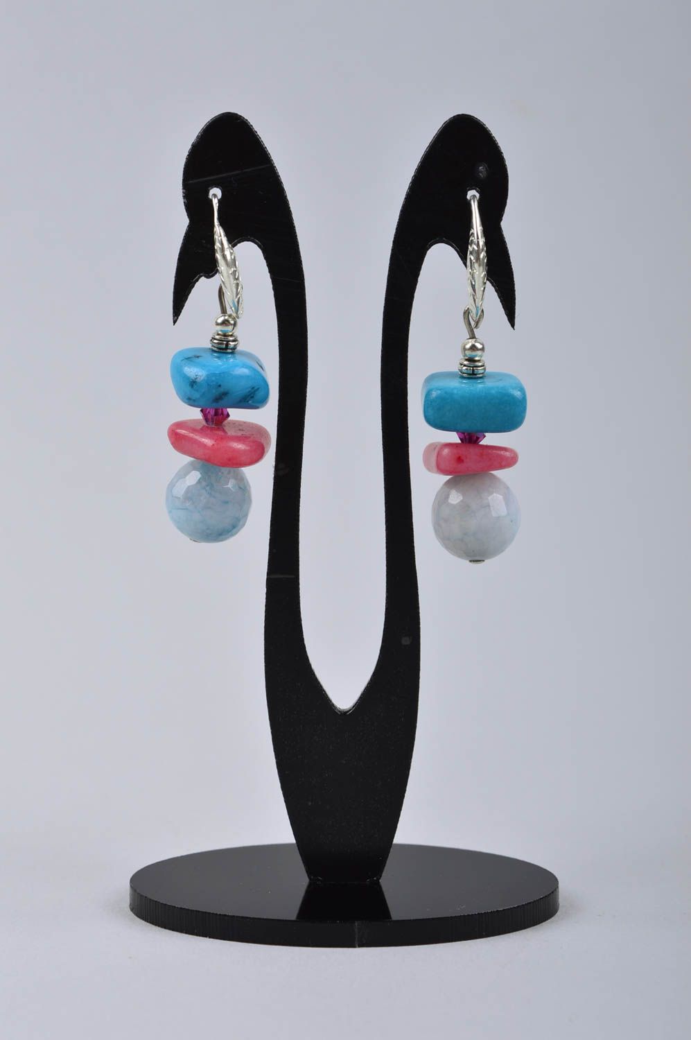 Handmade earrings with agate pendants designer women accessory idea for gift photo 2