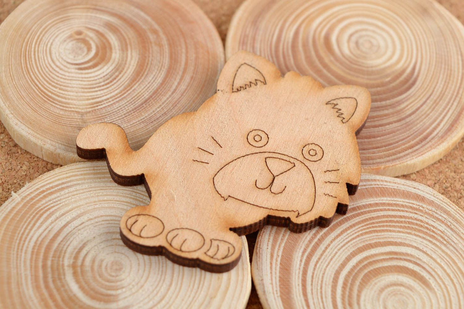 Handmade Figur zum Bemalen Holz Rohling Miniatur Figur Katze lustig hübsch foto 1