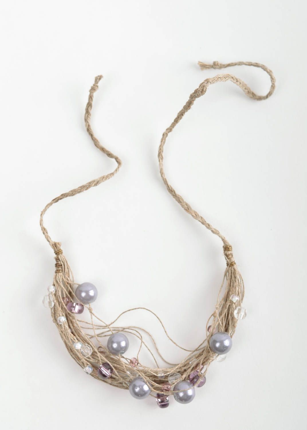 Bracelet fantaisie Bijoux fait main Accessoire femme cordes de lin perles nacré photo 4