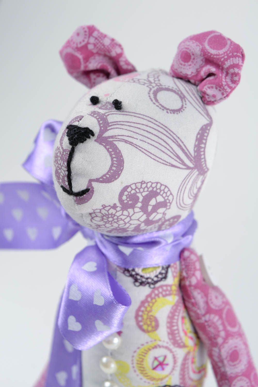 Игрушка ручной работы игрушка мишка из коттона игрушечный медведь с бантиком фото 3