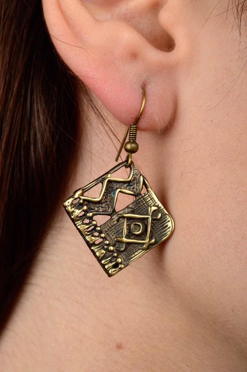 Unusual handmade metal earrings stylish bronze earrings fashion trends photo 2