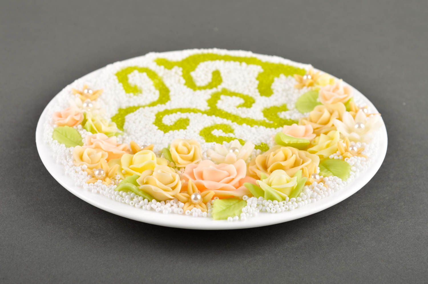 Assiette décorative Décoration fait main jolie Vaisselle déco avec fleurs photo 4