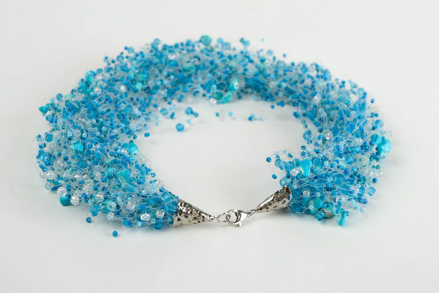 Handmade beaded necklace designer elegant necklace blue evening accessory photo 5