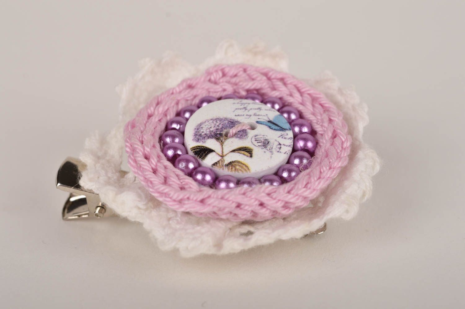 Beautiful handmade crochet brooch hair clip cool accessories for girls photo 2