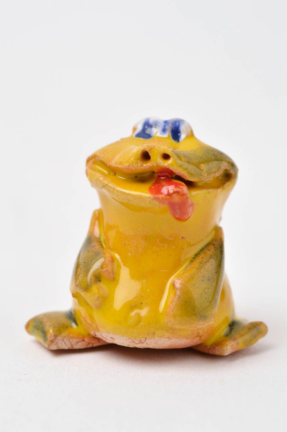 Frosch Keramik Deko Figur aus Ton handgemachte Tier Statue Miniatur Figur bemalt foto 8