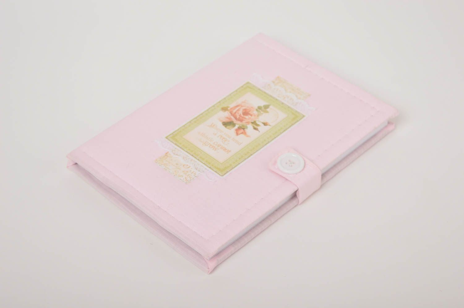 Carnet de notes Agenda fait main design original rose avec fleur Cadeau fille photo 2