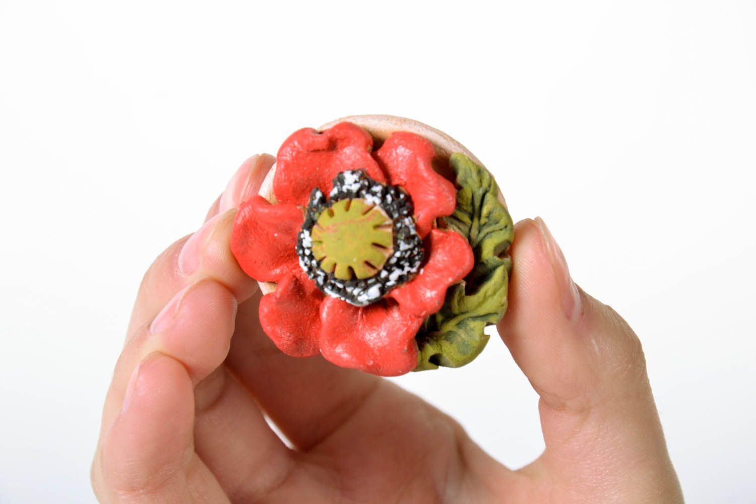 Imã de cerâmica decorativo para frigorífico magnete artesanal de argila em forma da flor foto 5