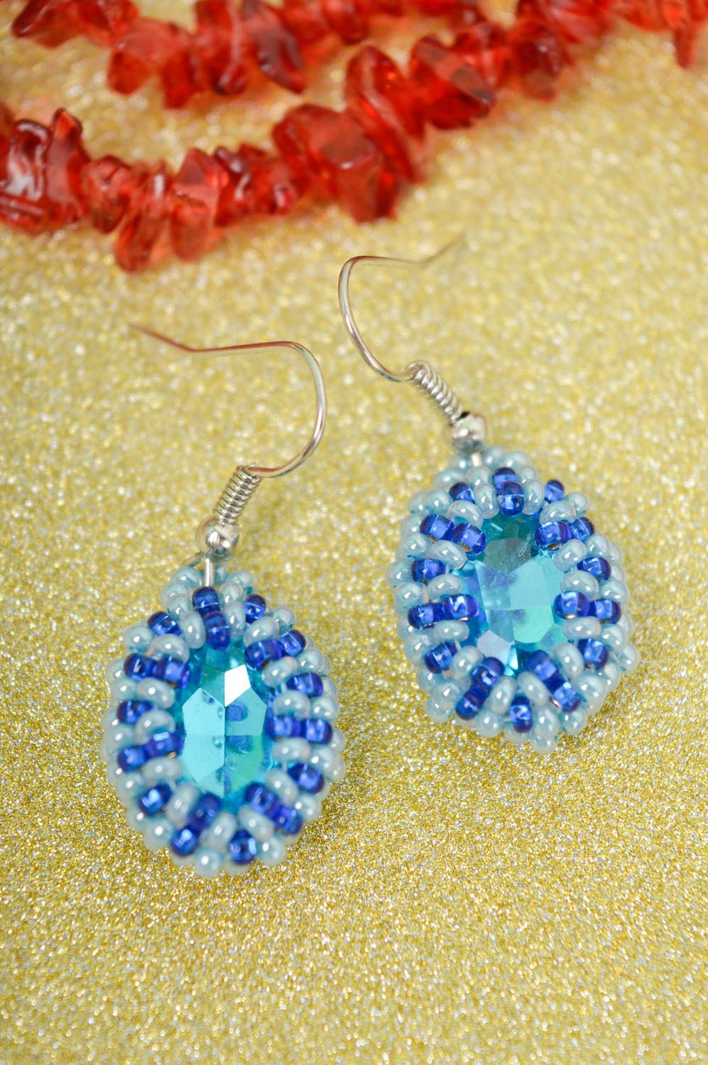 Pendientes artesanales accesorio para mujer pendientes de abalorios azules  foto 1