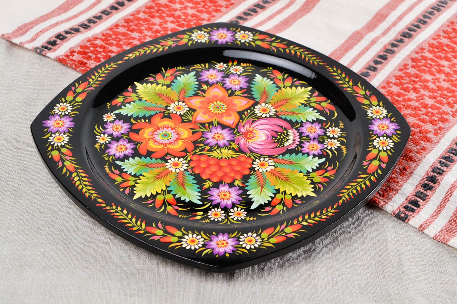 Handmade wooden plate folk art painted plate for decorative use only unique gift photo 1